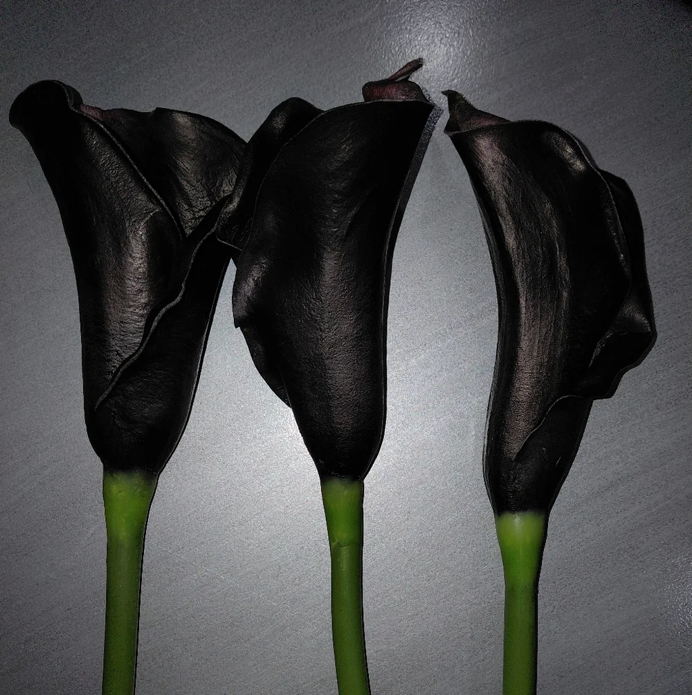 Bundle Of 3 Black Real Touch Faux Calla Lily Stem - 25